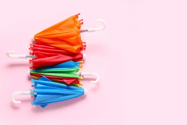 Different Mini Umbrellas Pink Background — Stock Photo, Image