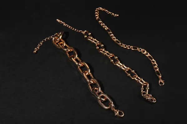 Beautiful Chain Bracelets Black Background — Stock Photo, Image