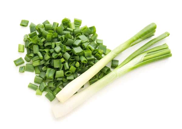 Slices Fresh Green Onion White Background — Stock Photo, Image
