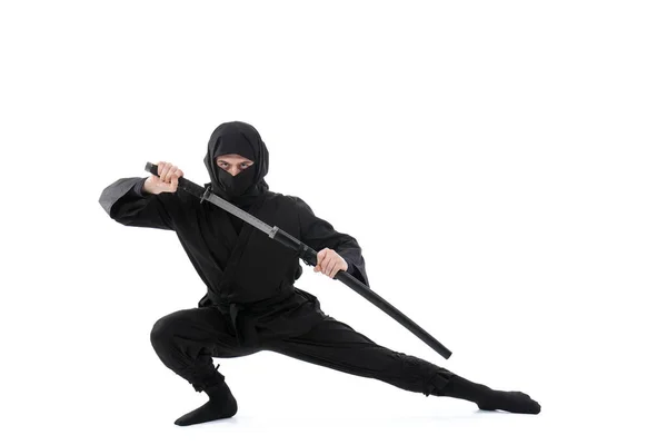 Ninja Masculino Com Espada Fundo Branco — Fotografia de Stock