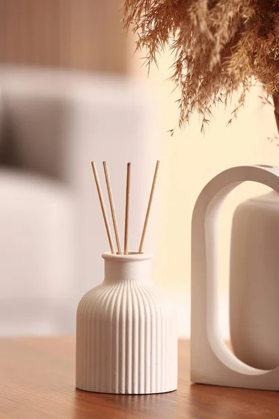 Bottle Reed Diffuser Table Room Closeup — Stock Photo, Image