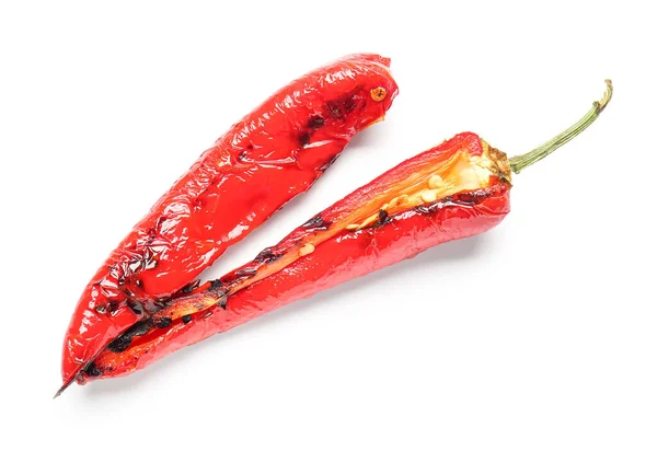Tasty Grilled Pepper Pieces White Background — Stock Photo, Image