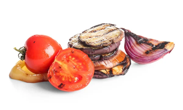 stock image Different tasty grilled vegetables on white background