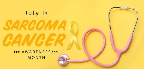 Stethoscope Szalag Szöveg Júlia Sarcoma Cancer Awareness Month Sárga Alapon — Stock Fotó