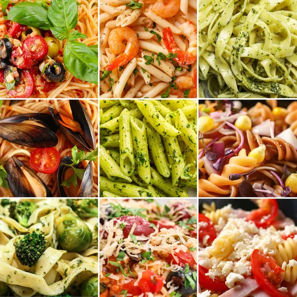 Collage Mit Verschiedenen Arten Italienischer Pasta — Stockfoto