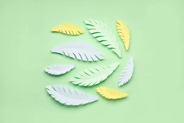 Paper Tropical Leaves Green Background — Stock Photo, Image