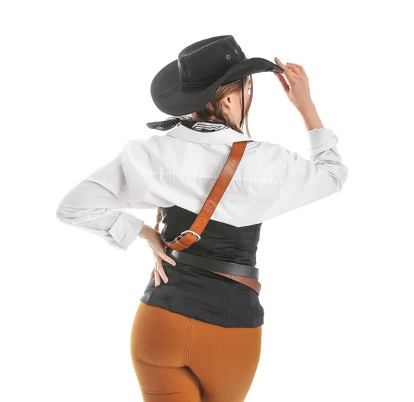 Young Cowgirl White Background Back View — Stock Photo, Image
