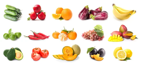 Collage Fresh Vegetables Fruits Isolated White Royalty Free Stock Photos