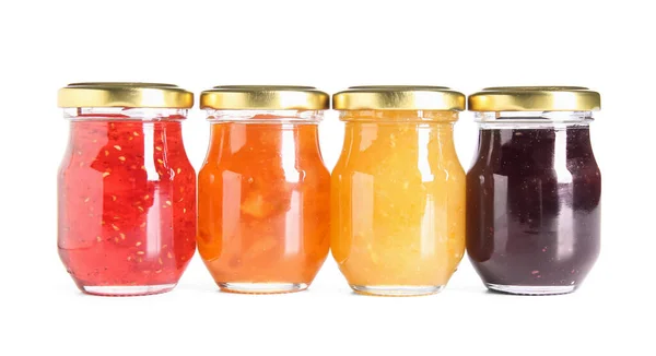 Jars Different Jams White Background — Stock Photo, Image