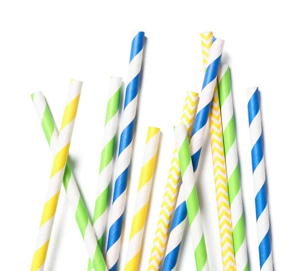 Different Paper Drinking Straws White Background — Stock Photo, Image