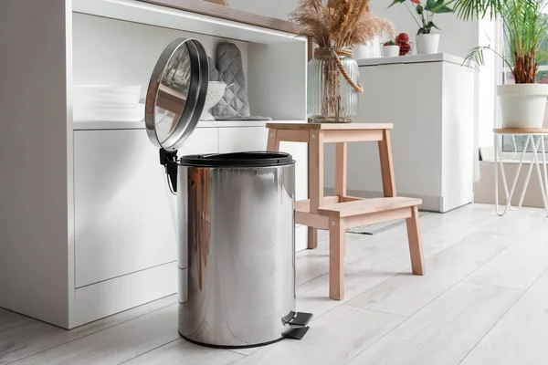 Opened Metallic Trash Bin Interior Modern Kitchen — Stock Photo, Image