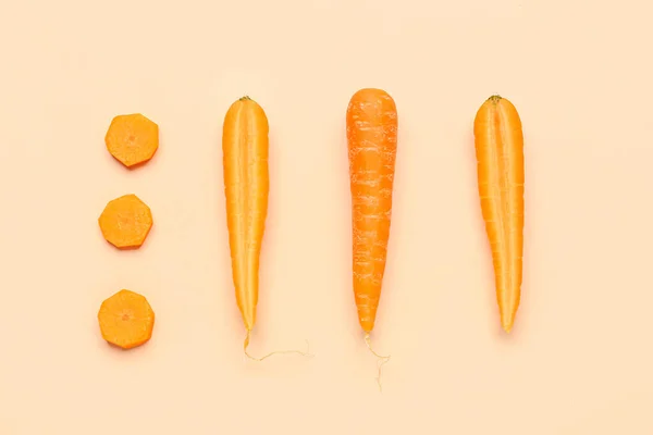 Fresh Carrot Slices Orange Background — Stock Photo, Image