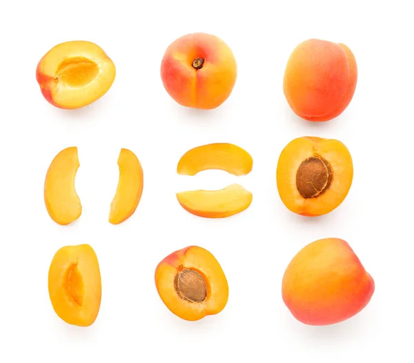 Composition Ripe Apricots White Background — Stock Photo, Image