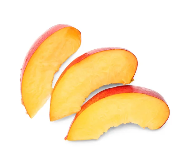 Cut Sweet Peach White Background — Stock Photo, Image