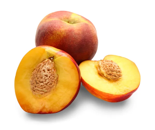 Halves Sweet Peach White Background — Stock Photo, Image