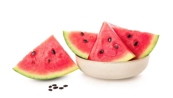 Bowl Pieces Fresh Watermelon Seeds White Background — Stock Photo, Image