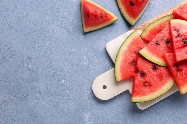 Board Pieces Fresh Watermelon Blue Background — Stock Photo, Image