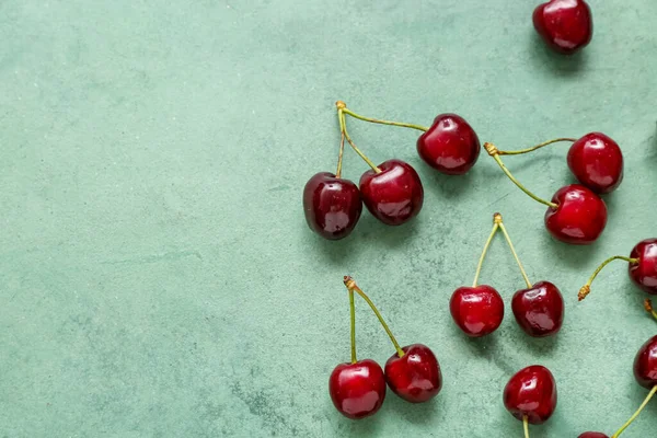 Many Sweet Cherries Green Background — Stock Photo, Image