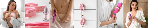Collection Young Woman Toys Sex Shop — Stock Photo, Image