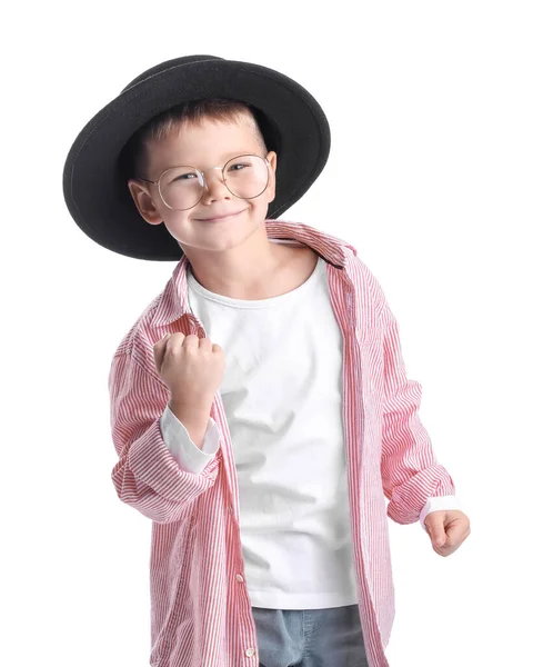 Happy Little Stylist Pada Latar Belakang Putih — Stok Foto
