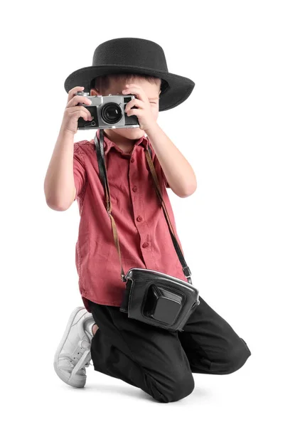 Cute Little Photographer Camera White Background — Zdjęcie stockowe