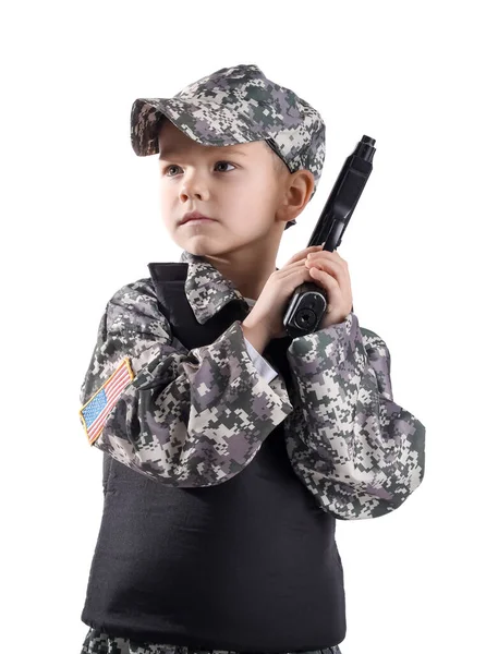Cute Little Soldier Gun White Background — 图库照片