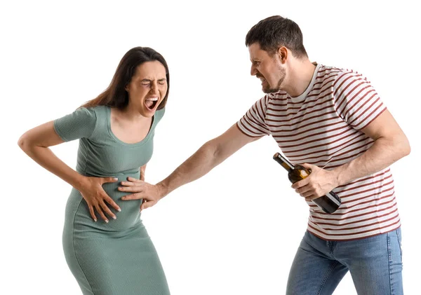 Μεθυσμένος Άντρας Δέρνει Την Έγκυο Γυναίκα Του Λευκό Φόντο Έννοια — Φωτογραφία Αρχείου