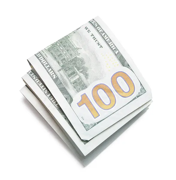 Τραπεζογραμμάτια Των Εκατό Δολαρίων Που Έχουν Απομονωθεί Λευκό Φόντο — Φωτογραφία Αρχείου