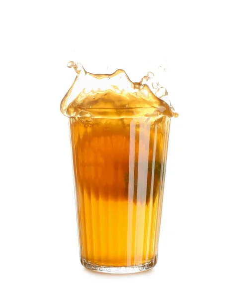Glass Ice Tea Splashes White Background — Stock Photo, Image