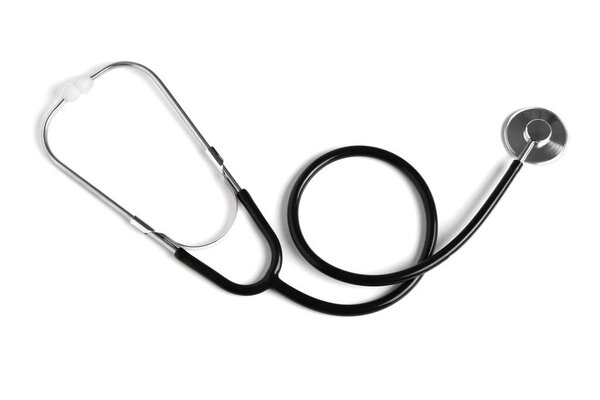 Modern stethoscope on  light background