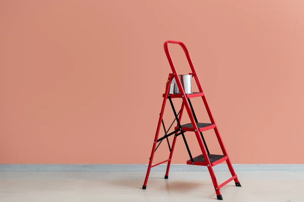Maintenance Ladder Cans Paint Color Wall — 스톡 사진