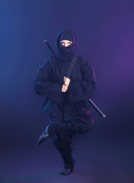 Female Ninja Dark Background — Stock Photo, Image