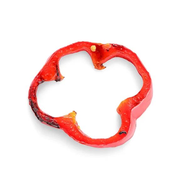 Snijd Van Smakelijke Gegrilde Paprika Geïsoleerd Witte Achtergrond — Stockfoto