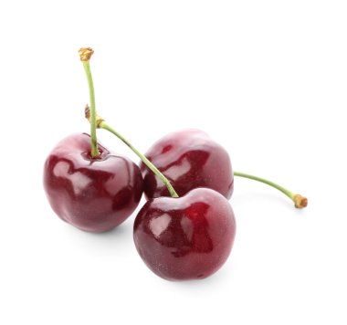 Beyaz arka planda tatlı kirazlar