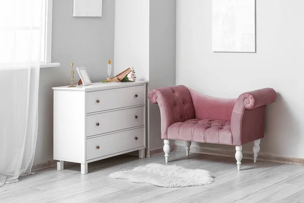 Interior Light Room Pink Armchair Commode — Stock Photo, Image