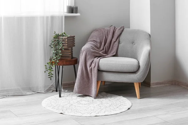 Interior Light Room Grey Armchair Table — Stock Photo, Image