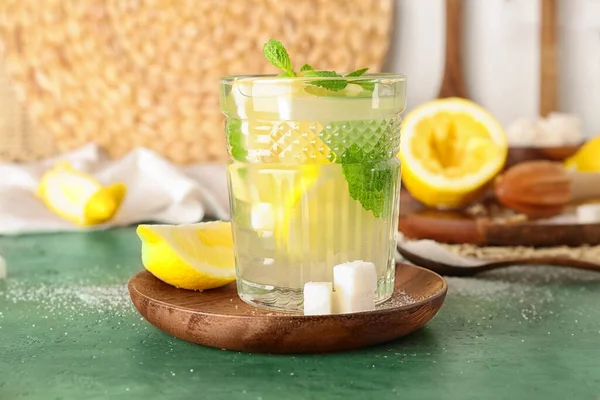 Glass Fresh Lemonade Green Table — Stock Photo, Image