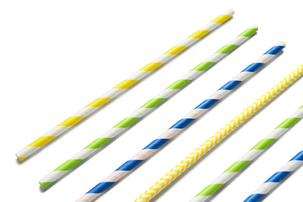 Different Paper Drinking Straws White Background — Stock Photo, Image