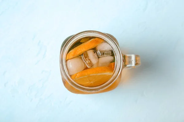 Mason Jar Ice Tea Orange White Background — Stock Photo, Image