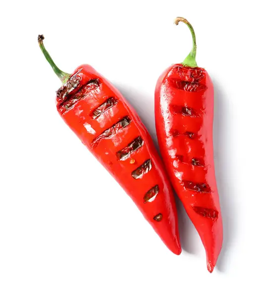Tasty Grilled Chili Peppers Isolated White Background — Stock Photo, Image