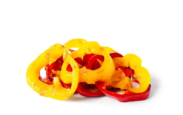 Plakjes Smakelijke Gegrilde Paprika Geïsoleerd Witte Achtergrond — Stockfoto