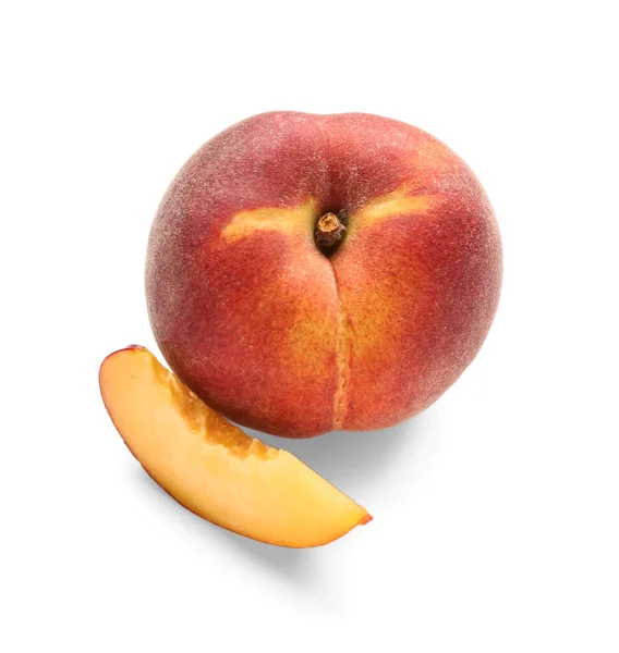 Piece Sweet Peach White Background — Stock Photo, Image
