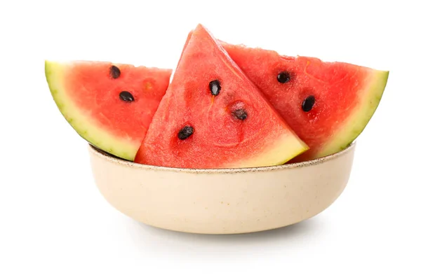 Bowl Pieces Fresh Watermelon White Background — Stock Photo, Image