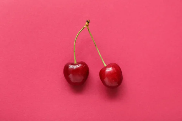 Sweet Cherries Red Background — Stock Photo, Image