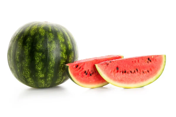 Frisse Watermeloen Met Stukjes Witte Achtergrond — Stockfoto