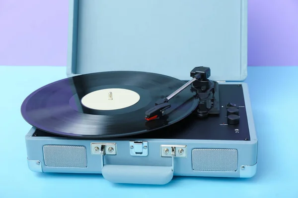 Record Player Vinyl Disk Table Lilac Wall — Stock Photo, Image