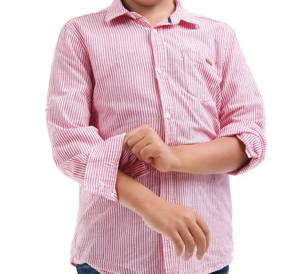 Little Boy Rolling His Sleeve White Background — Stock Photo, Image