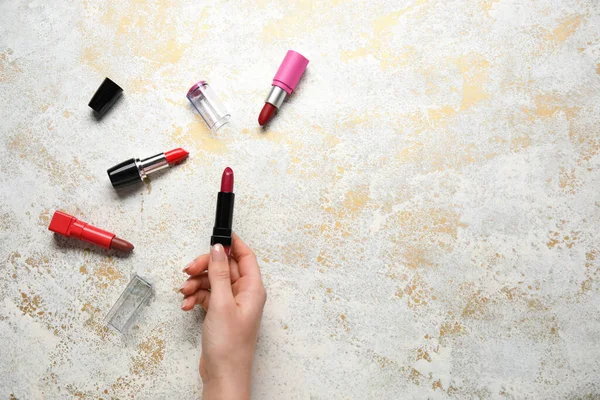 Woman Lipsticks Grunge Background — Stock Photo, Image