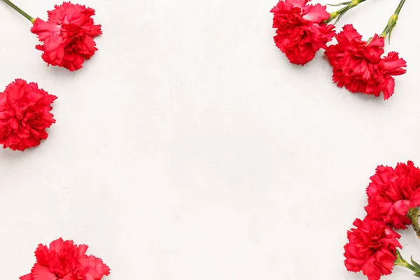 Frame Made Red Carnations Light Background — Stock Photo, Image