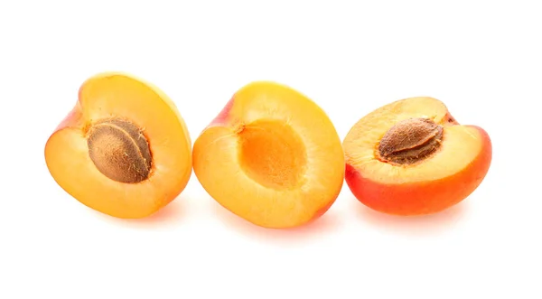 Halves Ripe Apricot Isolated White Background — Stock Photo, Image